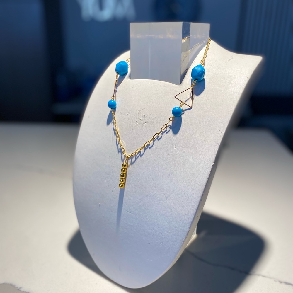 Turquoise Gold Coloured Necklace One of a Kind Design Custom Design. Adjustable
